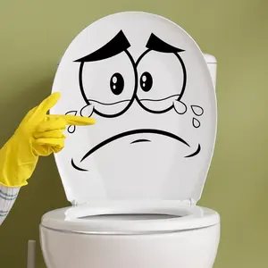 and Cartoon Crying Face Toilet Sticker, Self-Adhesive Removable Fun Decor for Bathroom Makeover, Creative Toilet Lid Decoration