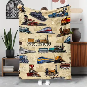 Soft Funny Throw Blanket Vintage Train Blanket, Suitable for Sofa, Bed, Office Nap Blanket, for Outdoor Travel, Camping Throw Blanket, Oversized Soft and Comfortable Blanket