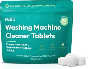 FEBU Washing Machine Cleaner Tablets - 24 Tablets for Deep Cleaning & Odor Removal - 100% Plastic-Free, Biodegradable Formula - Made in USA - 12 Month Supply