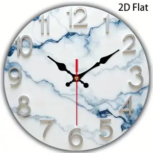 2D flat design. 1 piece set. Modern marble patterned wall clock, silent decorative wall clock, creative wall clock, suitable for bedroom, living room, and office decoration, 25/30cm (excluding AA batteries), 2D flat version