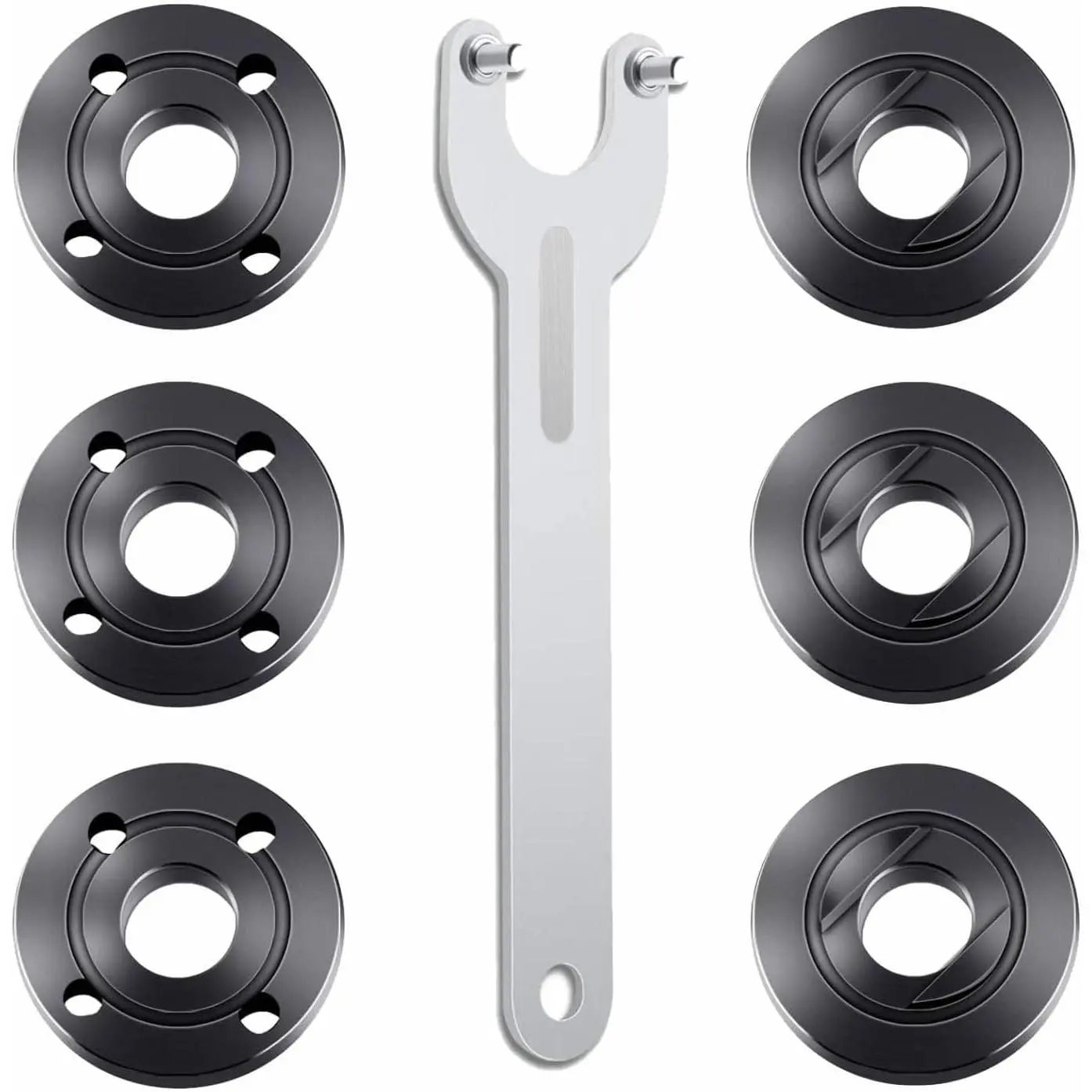 7PCS Carbon Steel Angle Grinder Nut & Wrench Kit, 5/8"-11 Threaded Flange Metal Lock Nut, Efficient Heat Dissipation, Superior Strength, Long-Lasting Performance, Extends Lifespan, Multi-Model Fit for 4.5"-5 Inches Dewalt Milwaukee Makita Grinders