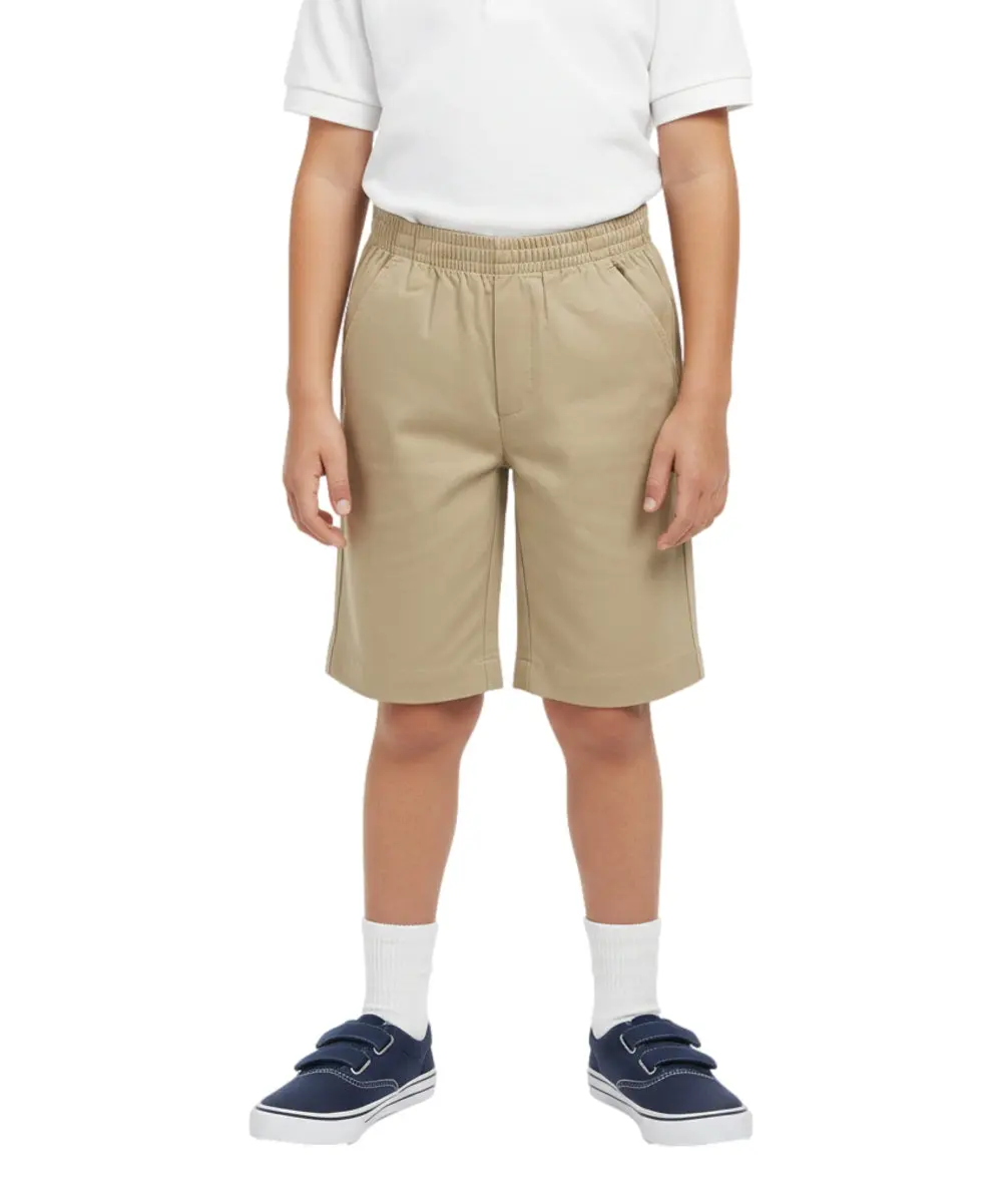 School Uniform Pull-On Khaki Shorts, Elastic Waist Twill Bottoms, Comfort Fit School Apparel SBU32