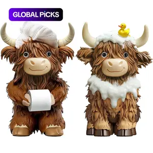 Highland Cow Bathroom Figurines Set, Decorative Figurines, Rustic Farmhouse Style Resin Statues for Holiday & Everyday Use, Perfect Gift for Her, Resin Animal Sculptures, Cow Ornament #GLOBAL PICKS