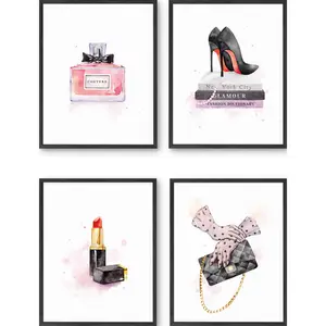 Glam Makeup Decor Set of 4 - Artistic Wall Decor Print for Room Aesthetic and Vibe