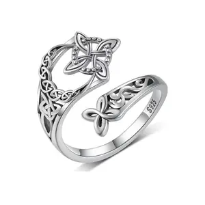 Retro Geometric Cross Hollow Ring Women Personalized Pattern Student Finger Ring Adjustable Open Ring