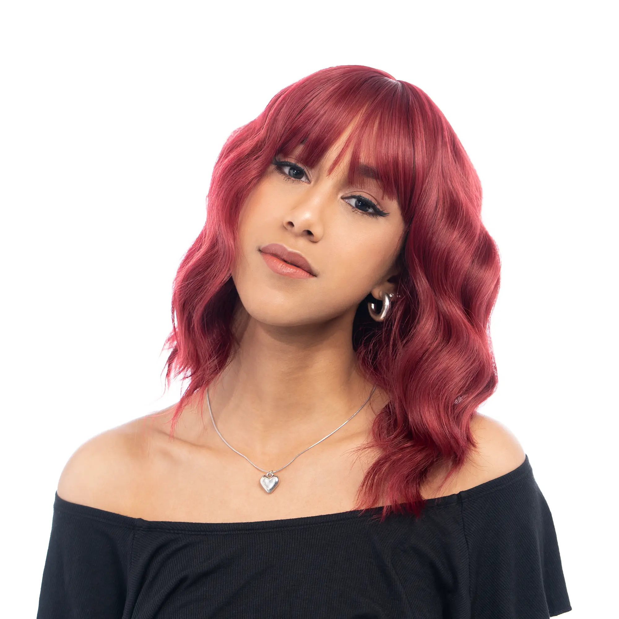 14-Inch Solid Smokey Cherry Maroon Red Wavy Synthetic Wig | 【Heat Resistant】【Cap Included】 | #27 *11@31 41FSGB