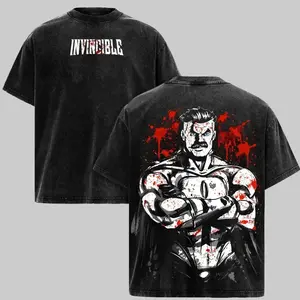 Omni-Man Washed Tee – Invincible Viltrumite Warrior Anime Graphic Double Printed T-Shirt, Vintage Outfit, y2k Styles, 90s Graphic American Casual Short Sleeve Tee | Premium Soft Cotton Classic Unisex T-Shirt for Daily, Gym & Streetwear Vintage Top
