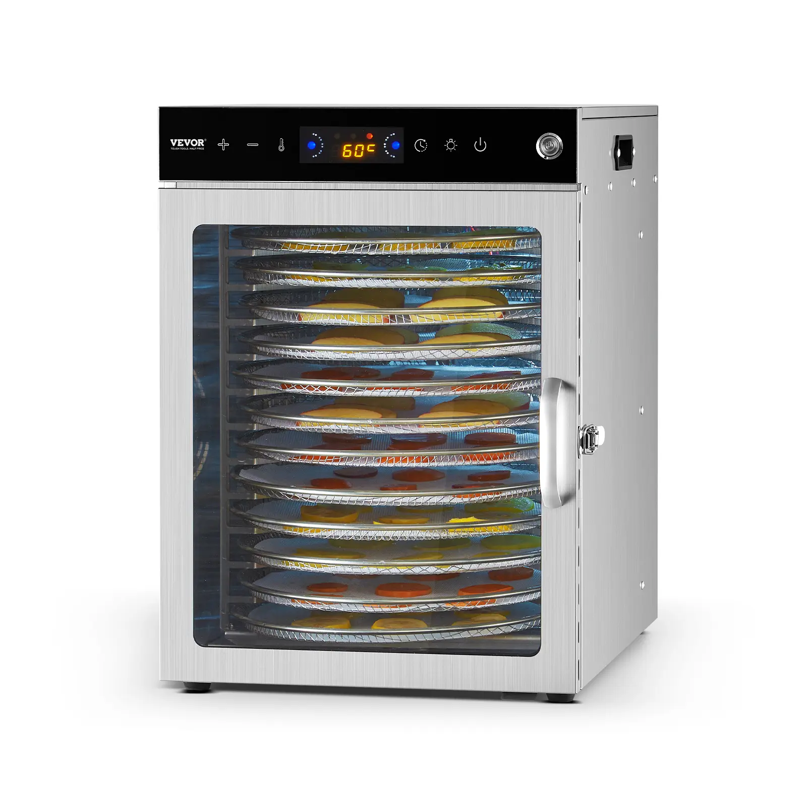 【BackToSchool】VEVOR 12-Tray Rotary Countertop Food Dehydrator Machine, 800W Stainless Steel Fruit Dryer & Multi-Slice Food Dehydrator for Jerky Making, Father's Day Gift, Countertop Food Dehydrators