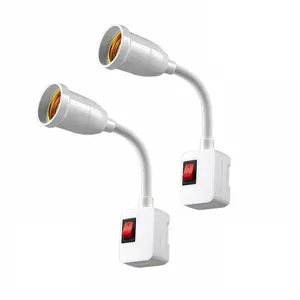 2-Pack E26/E27 Socket Extension with On/Off Switch, 360° Fully Flexible Neck Plug-in Light Socket Adapter, No Wiring Needed,Flame Retardant PC,for Bedroom,Night Light,Garage,Closet,and Bulb Camera