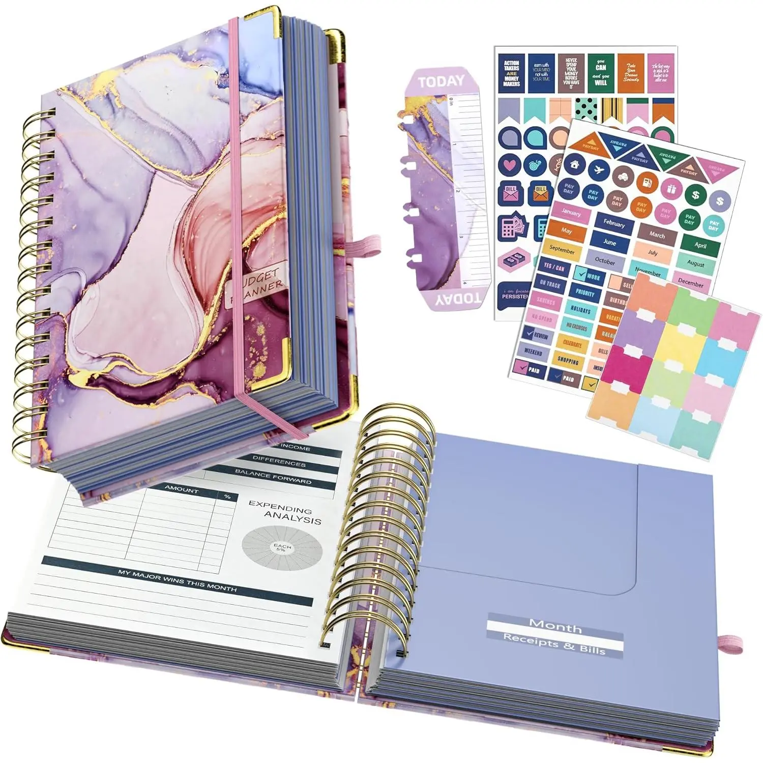 Budget Planner - Budget Book with Bill Organizer and Expense , 12 Month undated Budget Planner/Account Book to Take Control of Your , Start Anytime( Marble)
