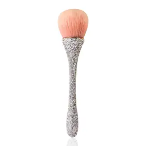 Shiny Nail & Makeup Powder Brush with White Rhinestones Handle Soft Fiber Hair Elegant Diamond-Handled Design for Acrylic Nails Crystal Dust Makeup Brush