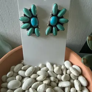 Turquoise cluster earrings 2 tone