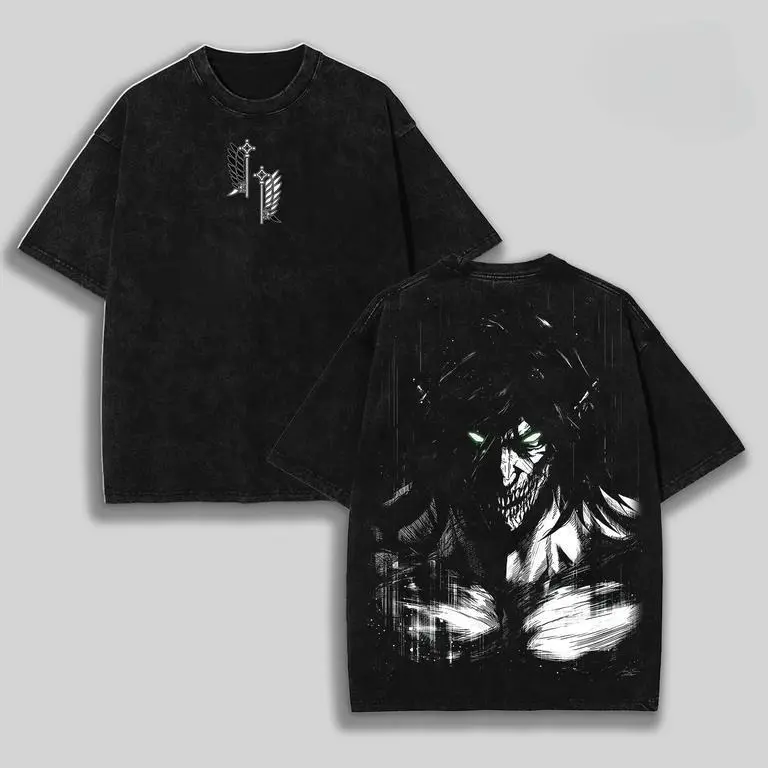 valentine shirts Retro Heavy Eren Yeager x Attack On Titan Ver 2 Anime Double Printed Men's Vintage Tee Washed Unisex Oversize Anime Manga Washed Heavyweight Cotton T-shirt, Anime Gift For Him