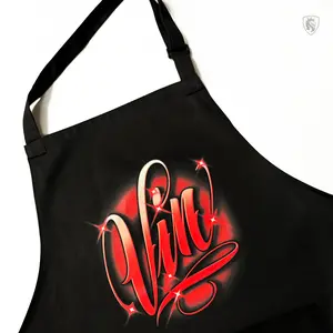 Airbrushed Style Name On Apron - Black Cotton with Print Design and Logo