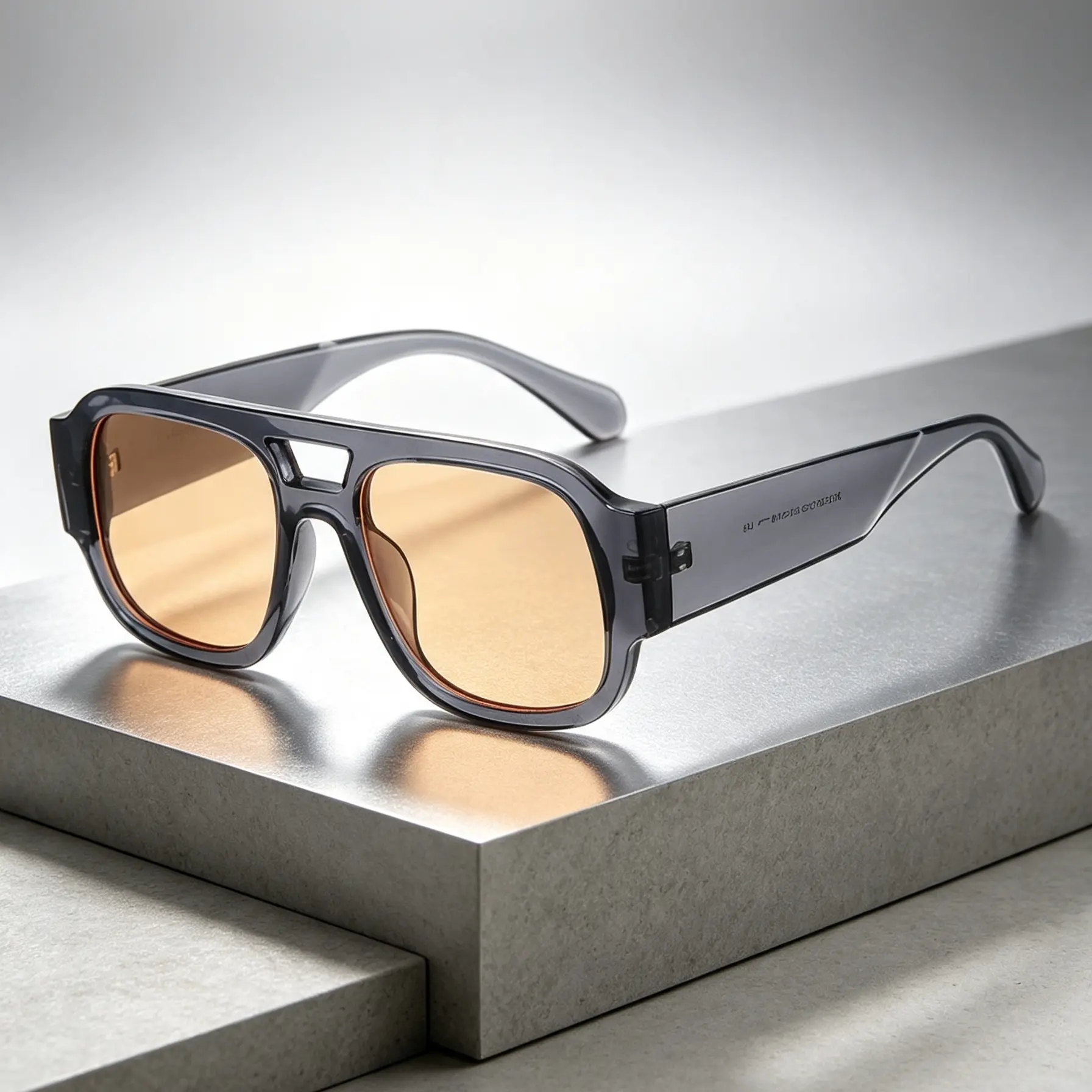 Vintage Double Bridge Square Driving Sunglasses, Thick Bold Black Frame, Vibrant Orange Tinted Lens, UV400 Protection Unisex Fashion Eyewear for Travel & Daily Use