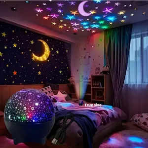 Star Moon Projection Lamp, 7 Modes Night Light, USB Color Flashing Light, Led Star Light, Perfect for Kids Room Parties, Christmas and Valentine's Gift