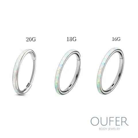 OUFER Unisex High-Quality Materials Easy-Open Hinge Synthetic Opal Segmented Hinged Hoop Ring - 16G/18G/20G, 5mm-12mm Inner Diameter, Silver/Gold, Daily Wear Helix Cartilage Lobe Nose Piercing Jewelry