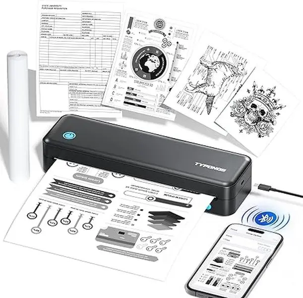 Portable Printers Wireless, D820 Thermal Inkless Printer Support Sizes from 8.5" x 11" to 2" Width, AI Printer, Suitable for Smartphone & PC, Bluetooth Printers for Travel, Home Use Fathersdaygift