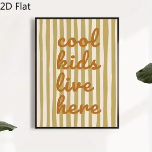 2D flat 1pc Unframed Cool Kids Live Here Design Mustard Yellow Striped Boy's Room Canvas Wall Art, Poster Print, Artwork Wall Painting for Gift, Bedroom, Living Room, Office, Wall Decor, Dormitory Decor, Home Decoration, Gift for Valentine's Day