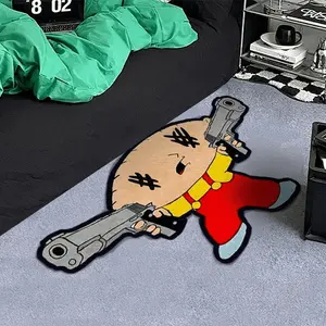 Cartoon character holding gun pattern carpet, living room decoration, plush carpet, creative personality, bedroom bedside carpet, irregular shape, cloakroom carpet, lounge reading area, study carpet, home bathroom entrance anti-slip floor mat