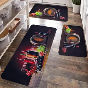 2/3pcs kitchen anti slip carpet floor mat, grape wine pattern design anti slip floor mat, comfortable flannel anti fatigue floor mat carpet, Washable kitchen rugs, Kitchen Area Rug, suitable for kitchen, entrance door, laundry room, bathroom