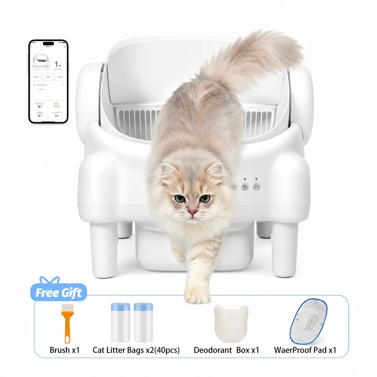 Premium Edition | ECORUI Self-Cleaning Litter Box with FREE APP, Smart Health Alerts & Advanced Safety Monitoring | Open-Top, 10.5L Bin