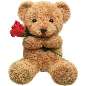 Stuffed Animal Gift with Rose Funny Cute Stuffed Animal Plush Gift for Mother, Girlfriend Birthday Wedding, 11.8 Inches(Beige)