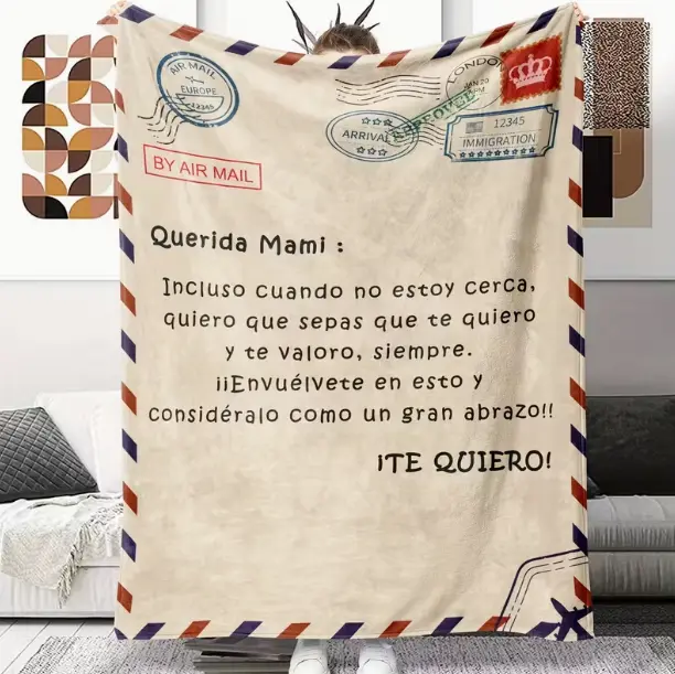 A blanket for Mama and Papa with a heartfelt message in Spanish—a warm, cozy, and soft throw blanket perfect for sofas, beds, offices, camping, travel, and home decor. A Mother’s Day gift, or a personalized Mother’s Day gift.