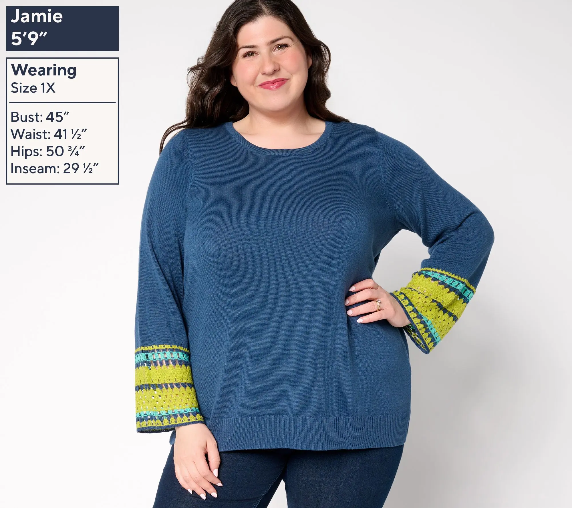 Belle Boho by Kim Gravel Crochet Cuff Scoop Neck Sweater