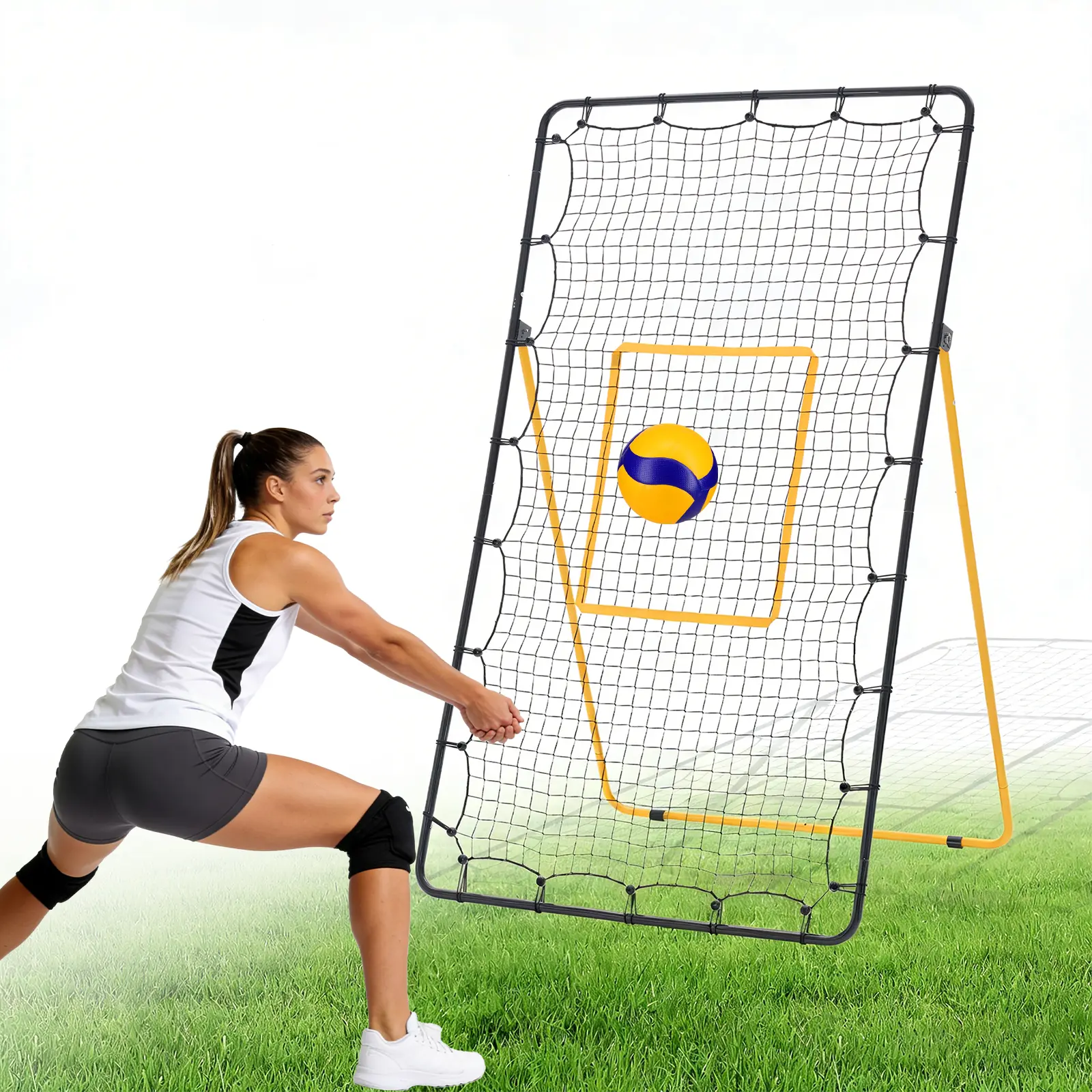 Sweetcrispy 7x4 ft Volleyball Rebounder Net, Multi Sport Bounce Back Training Equipment with Portable Travel Bag, 5 Adjustable Angles for Indoor/Outdoor Spiking, Bumping Practice