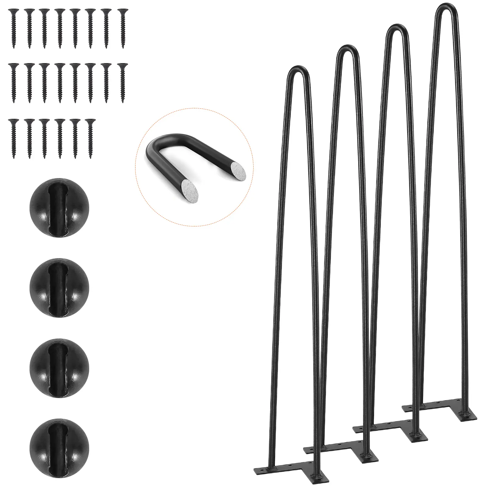 【BackToSchool】VEVOR 28" Hairpin Furniture Legs, Metal Home DIY Projects for Nightstand, Coffee Table, Desk, 500lbs Load Capacity with Rubber Floor Protectors, Metal Heavy Duty Sturdy Modern Table Legs, 4PCS Black, Hardware, Metal Furniture Legs
