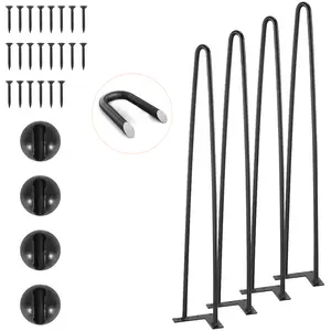 【Spotlight Day】VEVOR 28" Hairpin Furniture Legs, Metal Home DIY Projects for Nightstand, Coffee Table, Desk, 500lbs Load Capacity with Rubber Floor Protectors, Metal Heavy Duty Sturdy Modern Table Legs, 4PCS Black