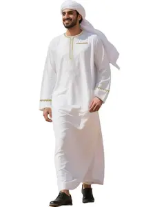 Men's Solid Color Half Zip Up Modesty Thobe, Loose Casual Comfy Long Sleeve Robe for Summer, Men's Islamic Clothing for Daily Wear