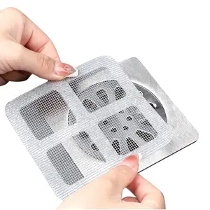50 Counts Disposable Shower Drain Cover Hair Catcher with Square design, Flat Floor Shower Drain Mesh Stickers Drain Sticker for Bathroom, Laundry, Bathtub, Sink, Adhesive Window Screen Repair Tape Kit