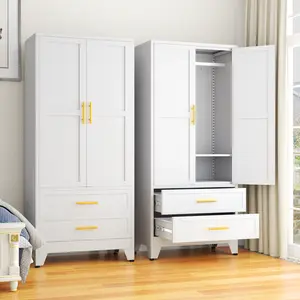 Metal Wardrobe Closet 71" with 2 Doors & 2 Drawers, Armoire Wardrobe Closet with Hanging Rods and Adjustable Shelf, Steel Wardrobe Storage Cabinet for Bedroom, Large mothersdaygift