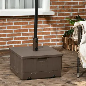3-in-1 Patio Umbrella Stand Table with Wheels and Handles Brown Versatile Design for Large Umbrellas 175 lbs Capacity Easy to Move