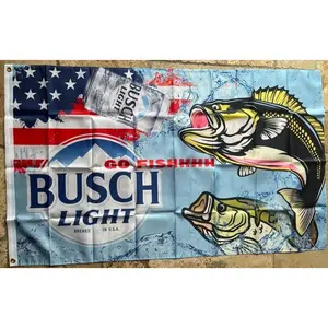 Beer GO FISHHHH USA American Flag 3x5 Ft Flag Flagpole Banner