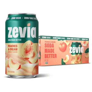 Zevia Zero Sugar Peaches & Cream Soda Drink, 8 Pack 12oz Cans, Caffeine Free, Naturally Sweetened, Zero Calorie, Non-GMO, Vegan
