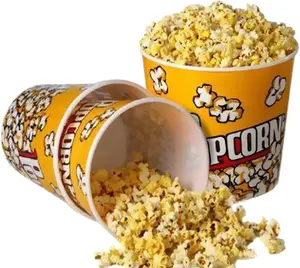 Retro Style Plastic Popcorn Containers for Movie Night - 7.25" Tall x 7.25" Top Diameter