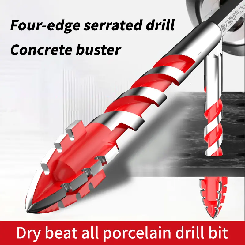Carbide Tipped Masonry Drill Bit Sets - 4-Edge Serrated Eccentric Bits, Straight Flutes Dry Drilling Tools for Hard Surfaces (Concrete, Ceramics), Masonry Drill Bits For Concrete, Four-Edge Serrated