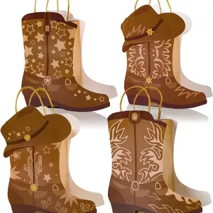12 Piece Cowboy Boot Paper Bags, Western Theme Party Decorations, Wild West Handled Kraft Gift Bags, Party Supplies, Ideal for Birthday and Shower Parties
