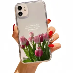 Pink tulip Philippians 4:6 Christian aesthetic pattern, anti-drop, non-slip TPU large hole lens transparent mobile phone protective case, suitable for iPhone 17 16 15 14 13 12 11 Pro Max Plus Ai and other series models holiday gifts for friends or family