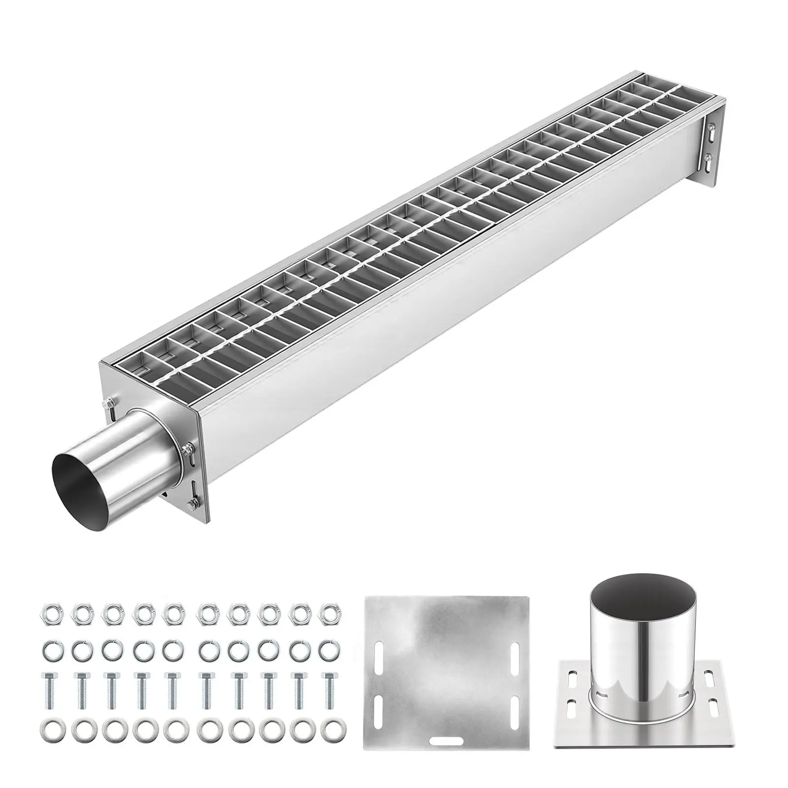 VEVOR 304 Stainless Steel Linear Trench Drain, 43.3x5.8x5.5 in Clog-Resistant Deeper Channel with Carbon Steel Grate, 3306 lbs Load Capacity Silver Landscaping Drainage System for Driveway, Poolside, Easy Installation, Enhanced Water Flow