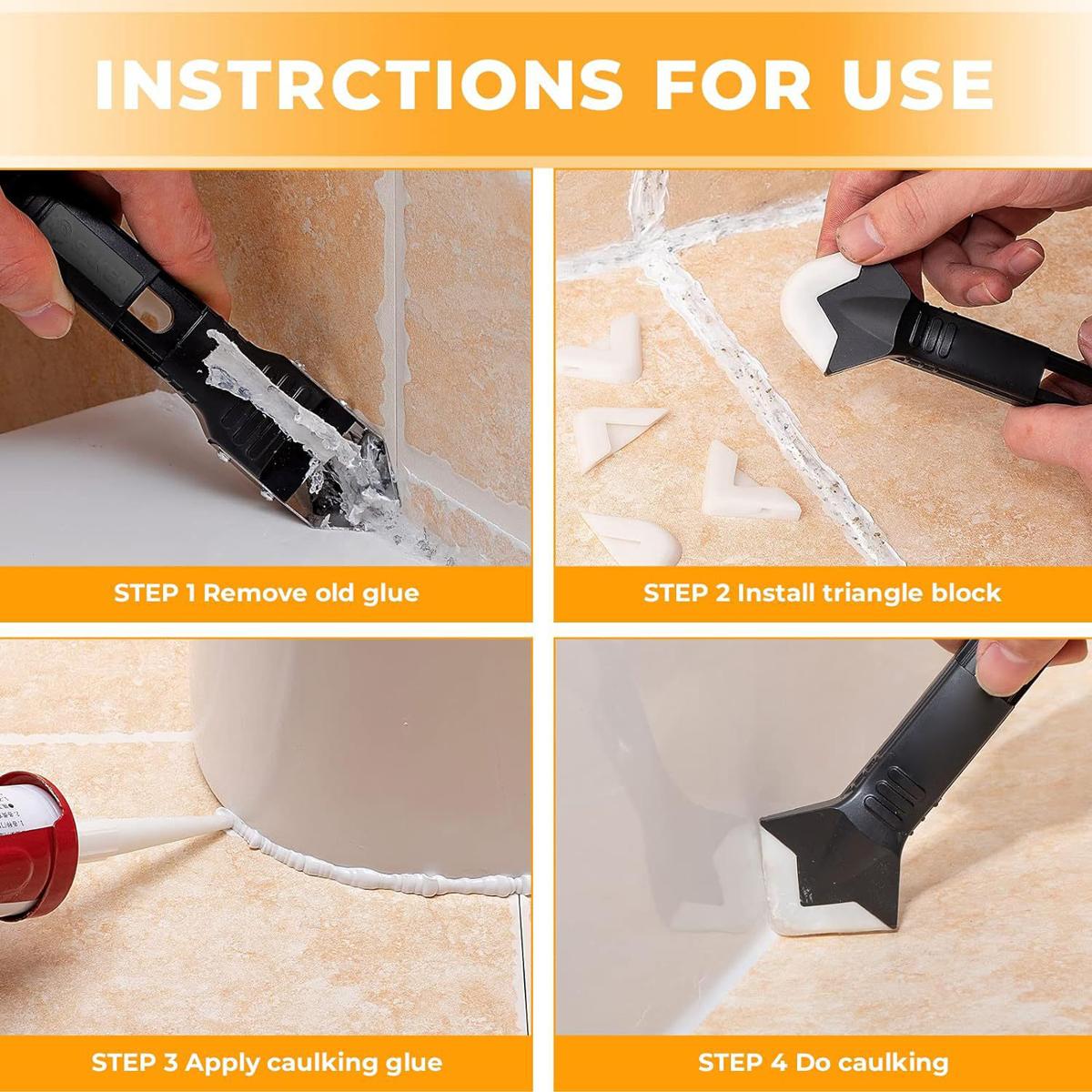 3 in 1 Silicone Caulking Tools, Sealant Finishing Tool Grout Scraper, Reuse and Replace 5 Silicone Pads, Great Tools for Kitchen Bathroom Window, Sink Joint