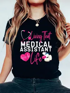 Certified Medical Assistant Life CMA T-Shirt Casual Printed 100% Cotton Women T Shirt, Summer Tshirts Short Sleeve Graphic Tee Women Tops