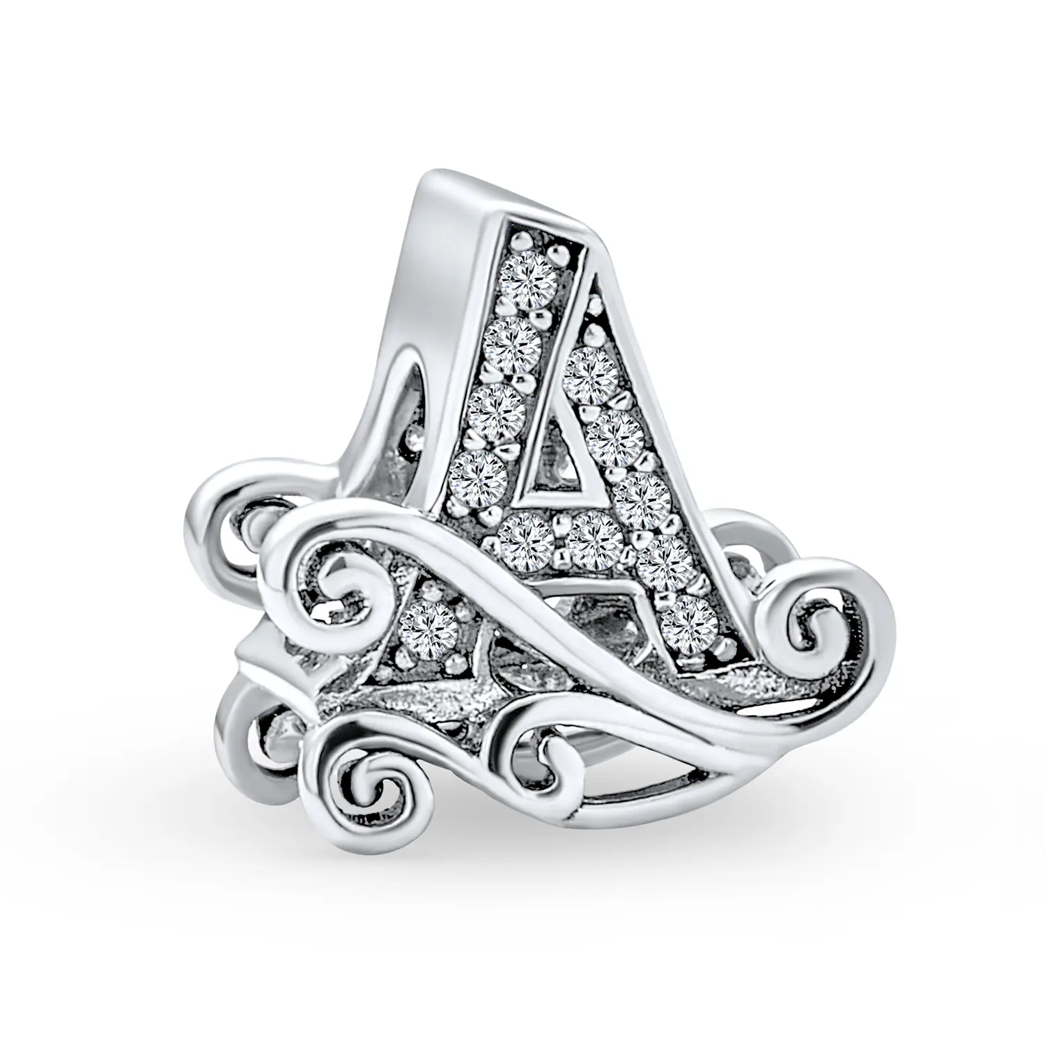 Sterling Silver Scroll Block Letter Alphabet Initial Charm Bead Bracelet