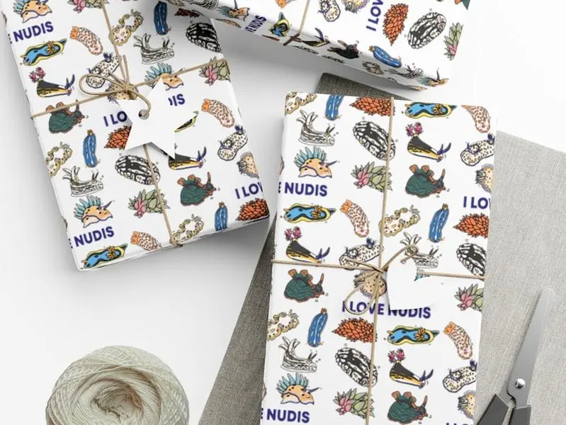 Nudibranch Collage Gift Wrapping Paper: Sea Slug Holiday Wrap