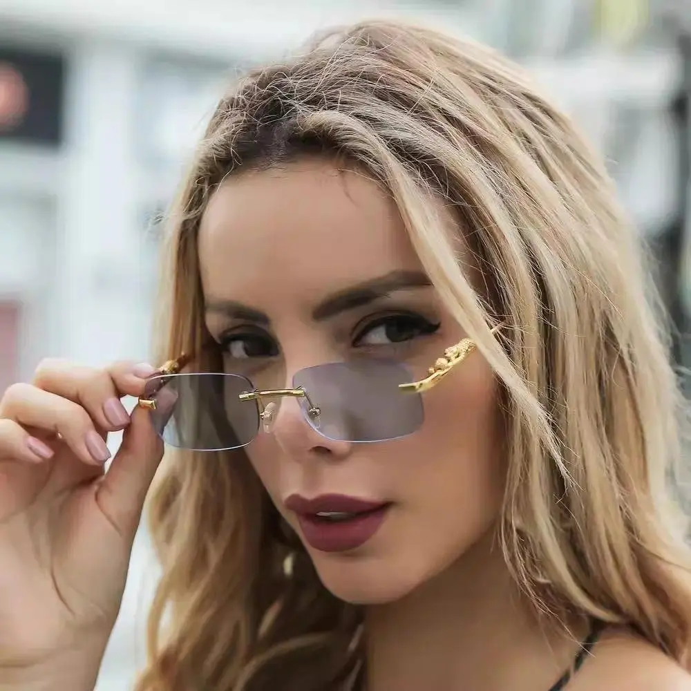 Women's Demi Semi-Rimless Polyamide Square Sunglasses - Natural UV Protection Lenses, Leopard Accents, Glamorous Eyewear Ideal for Travel, Party, Demi Women's Sunglasses, Glamorous Sunglasses