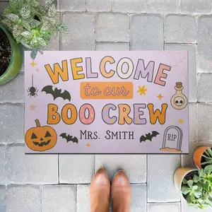 Personalized Halloween Classroom Doormat, Welcome to Our Boo Crew Rug, Custom Teacher Fall Decor, Cute Spooky Door Mat for School