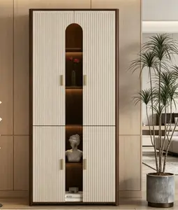 Display Cabinet with Doors,Bookcase with LED Lights, Display Case for Collectibles Bedroom Living Room Office
